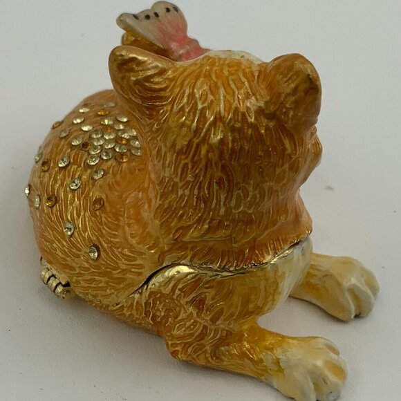 Cat with Butterfly Hinged Trinket Box, Jeweled & Enamel - NEW - Picture 4 of 10